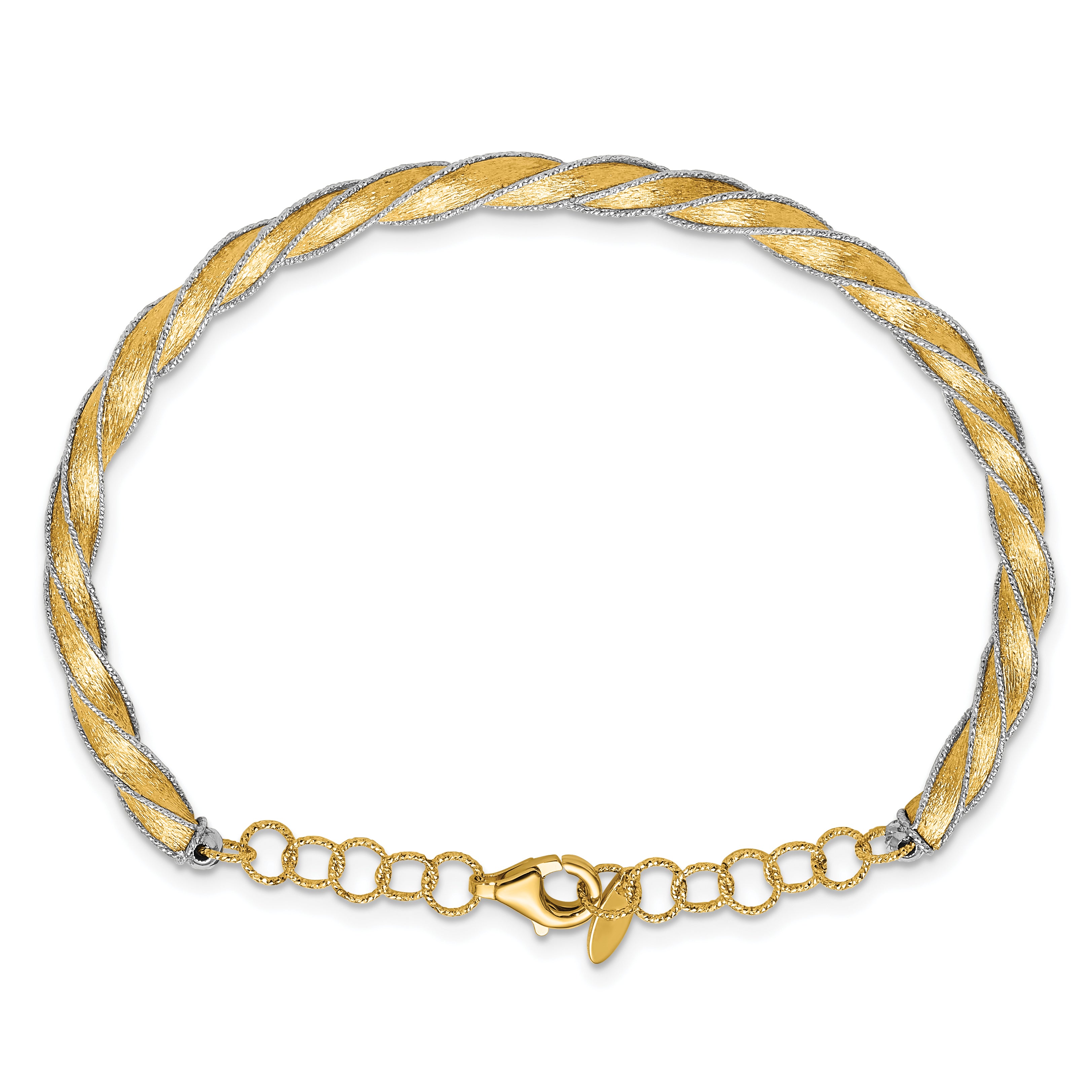14K Two Tone Polished/Satin/Dia Cut Fancy Adjustable Bangle