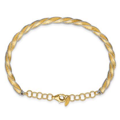 14K Two Tone Polished/Satin/Dia Cut Fancy Adjustable Bangle