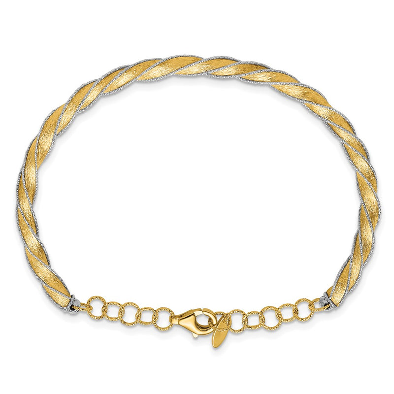 14K Two Tone Polished/Satin/Dia Cut Fancy Adjustable Bangle