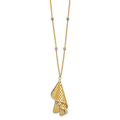14K Two Tone Polished And Dia Cut Fancy With 2In Ext. Necklace