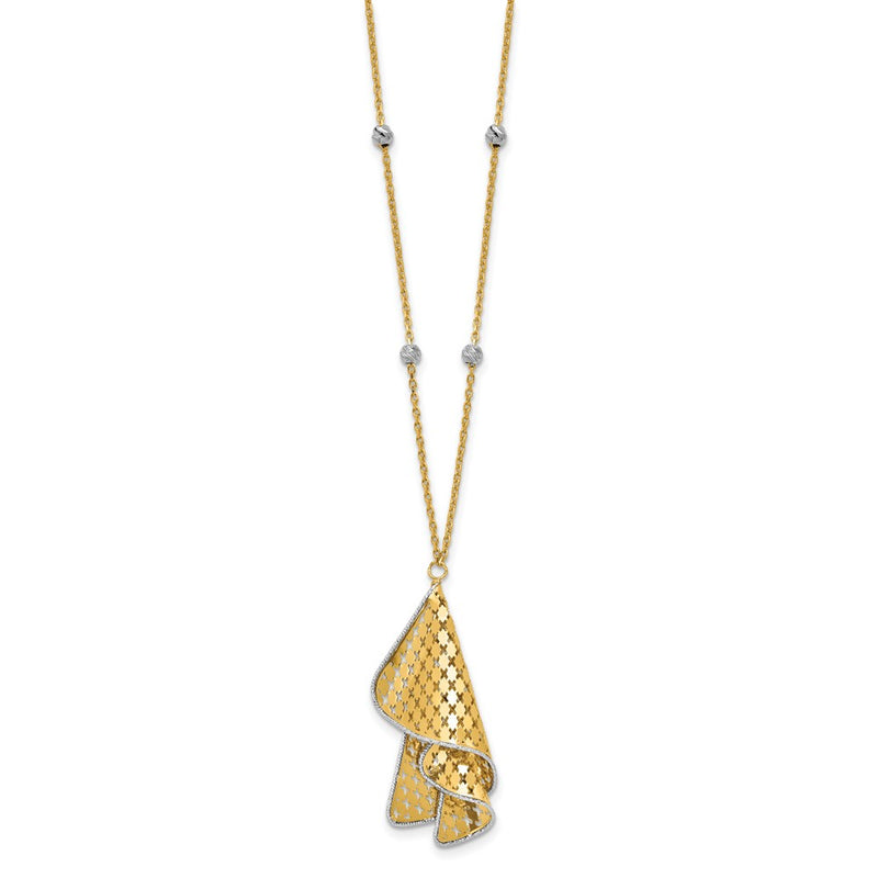 14K Two Tone Polished And Dia Cut Fancy With 2In Ext. Necklace