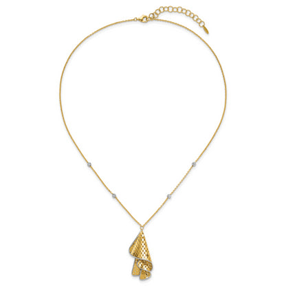 14K Two Tone Polished And Dia Cut Fancy With 2In Ext. Necklace