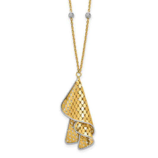 14K Two Tone Polished And Dia Cut Fancy With 2In Ext. Necklace
