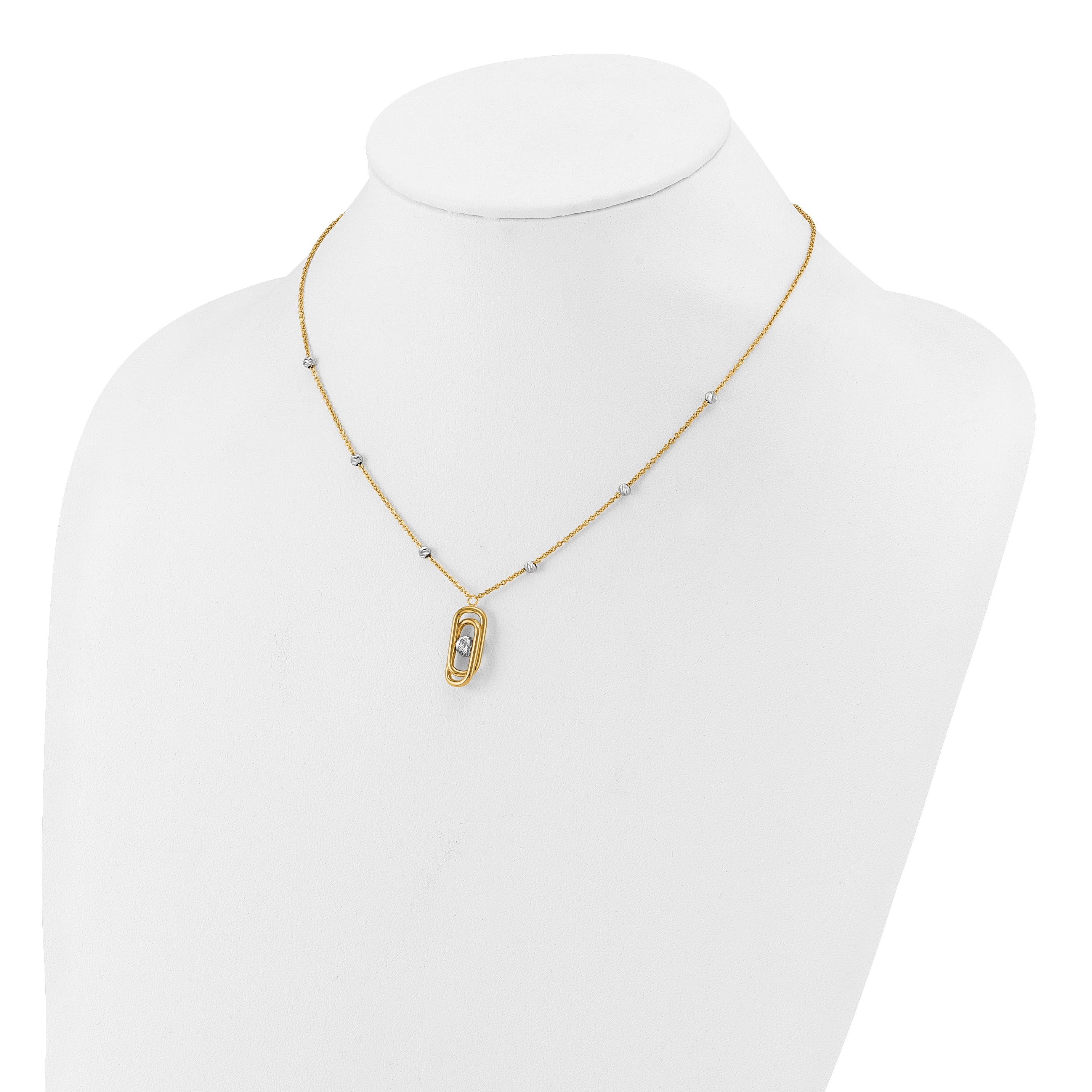 14K Two Tone Polished And Dia Cut Fancy With 2In Ext. Necklace