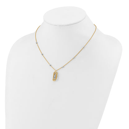 14K Two Tone Polished And Dia Cut Fancy With 2In Ext. Necklace