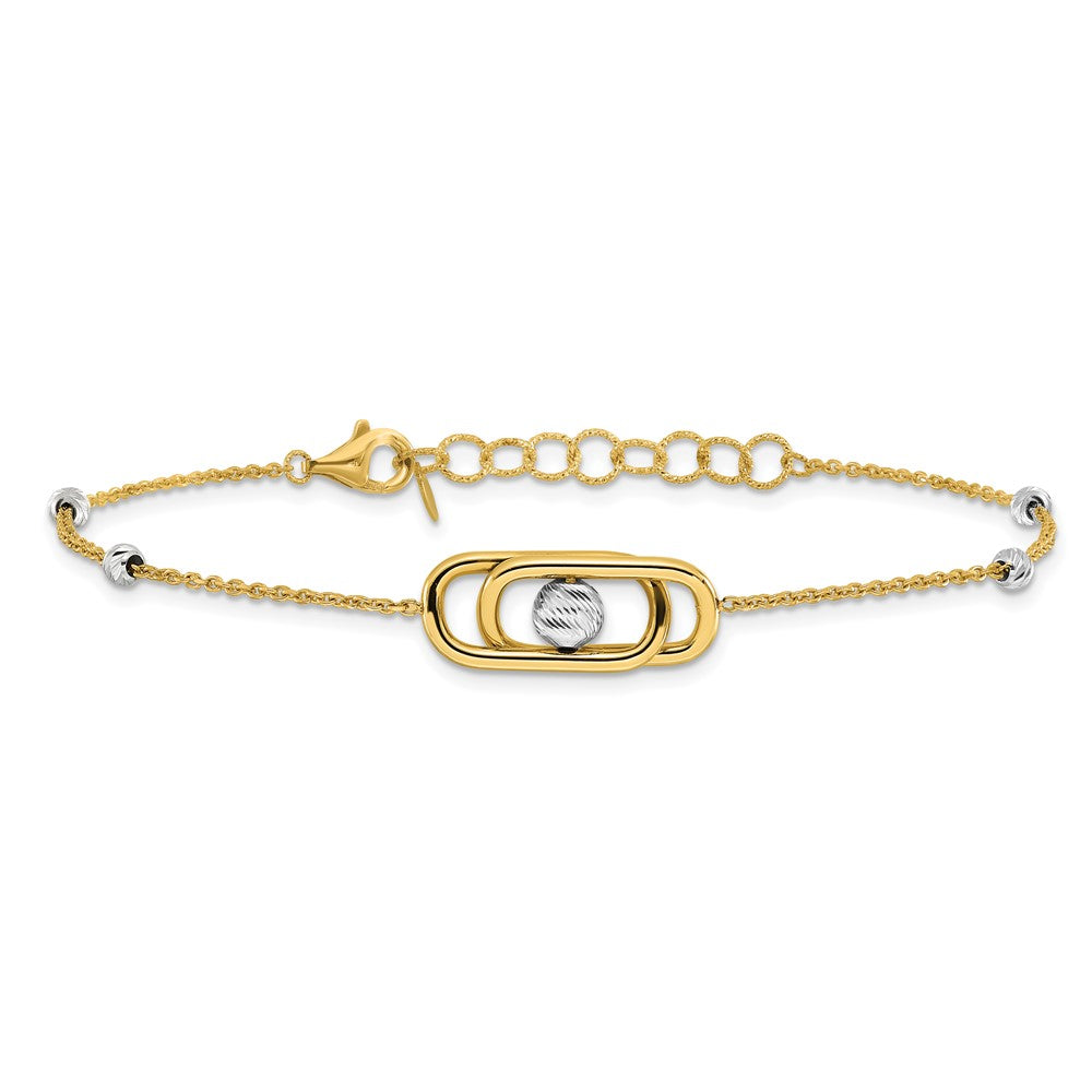 14K Two Tone Polished / Dia Cut Fancy With 1In Ext. Bracelet