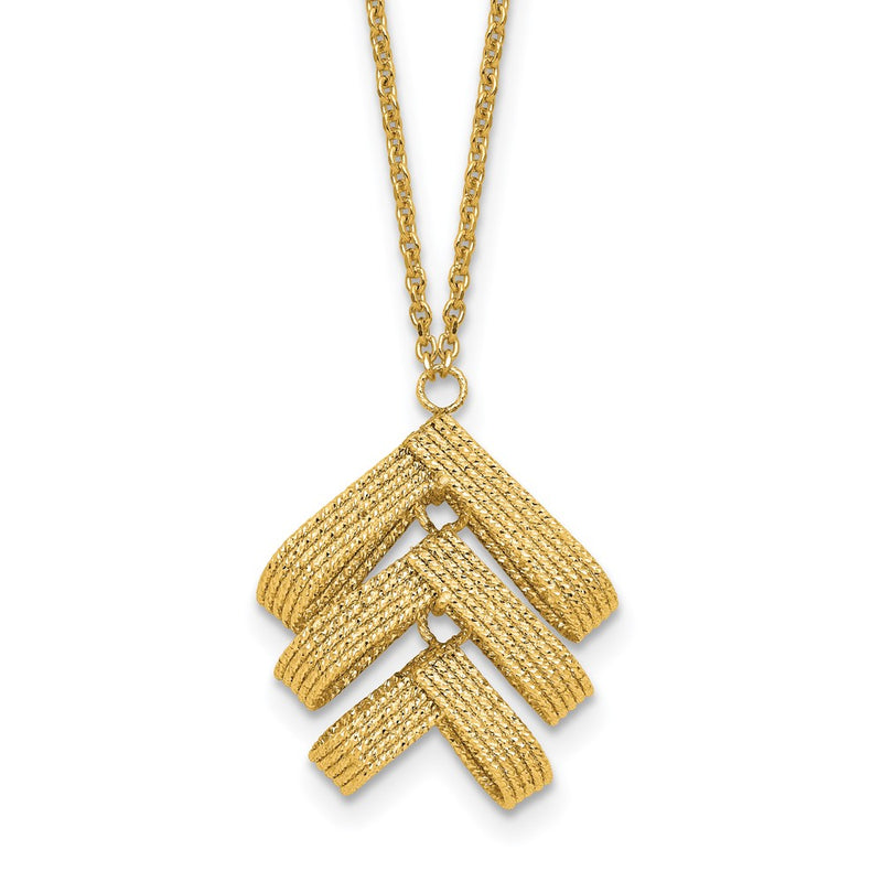14K Yellow Gold Polished And Textured Fancy With 2In Ext. Necklace