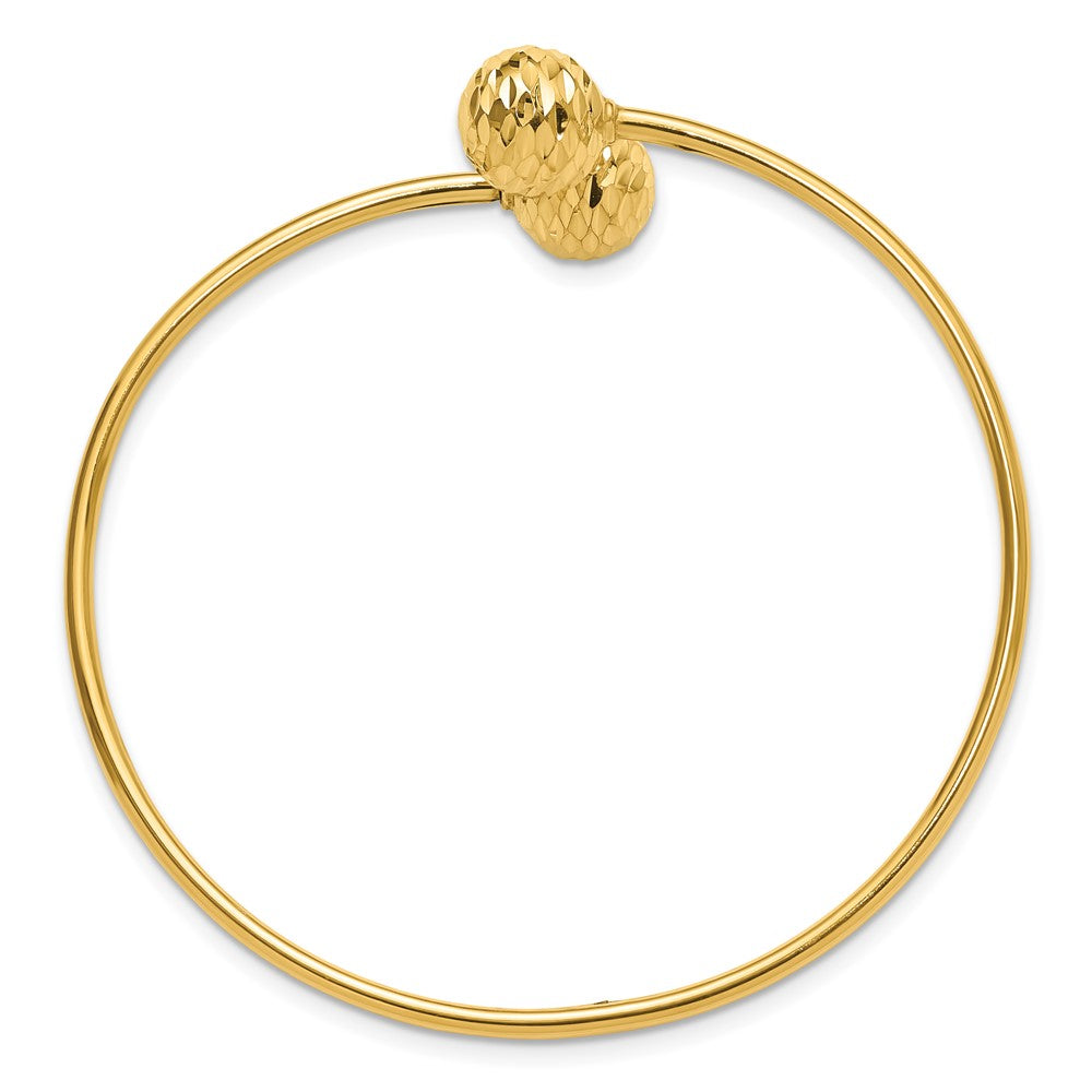 14K Yellow Gold Polished And Diamond Cut Bypass Cuff Bangle