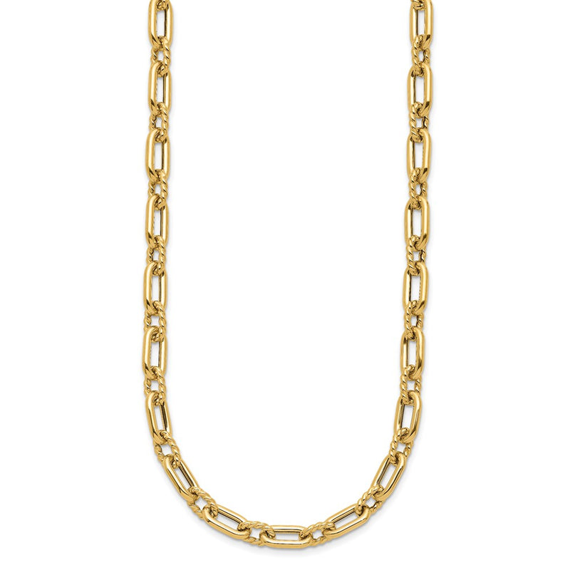 14K Yellow Gold Polished & Textured Fancy Link Necklace