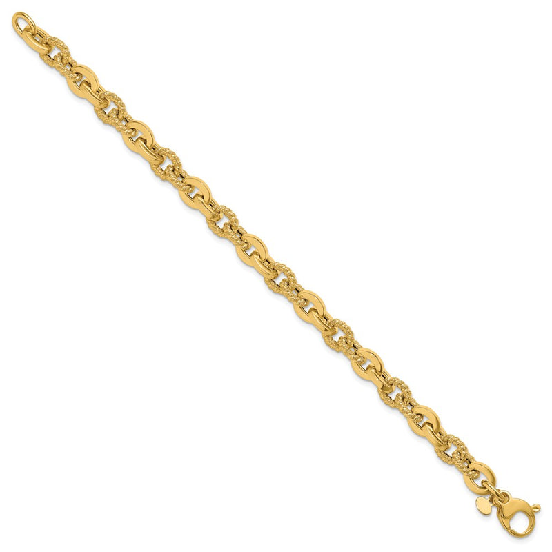 14K Yellow Gold Polished And Textured Fancy Link Bracelet