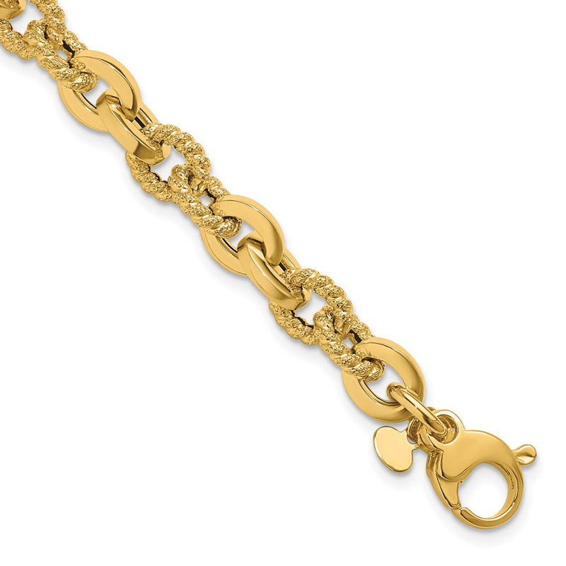 14K Yellow Gold Polished And Textured Fancy Link Bracelet