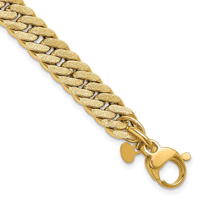 14K Yellow Gold Polished And Satin Reversible Fancy Curb Bracelet