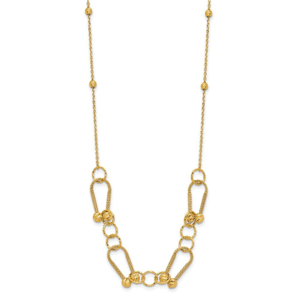 14K Yellow Gold Polished/Textured/Dia Cut Fancy Link With 2In Ext. Necklace