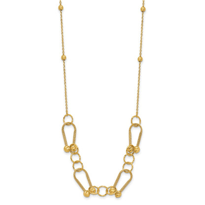 14K Yellow Gold Polished/Textured/Dia Cut Fancy Link With 2In Ext. Necklace