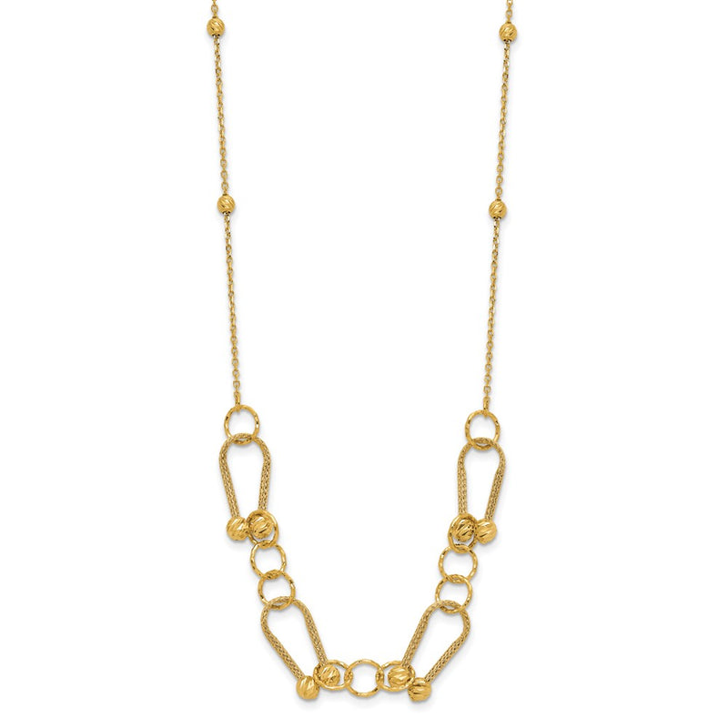 14K Yellow Gold Polished/Textured/Dia Cut Fancy Link With 2In Ext. Necklace