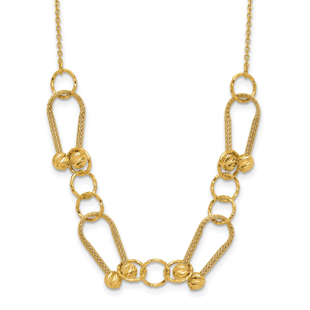 14K Yellow Gold Polished/Textured/Dia Cut Fancy Link With 2In Ext. Necklace