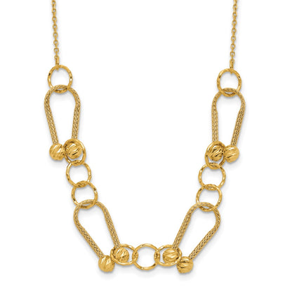 14K Yellow Gold Polished/Textured/Dia Cut Fancy Link With 2In Ext. Necklace