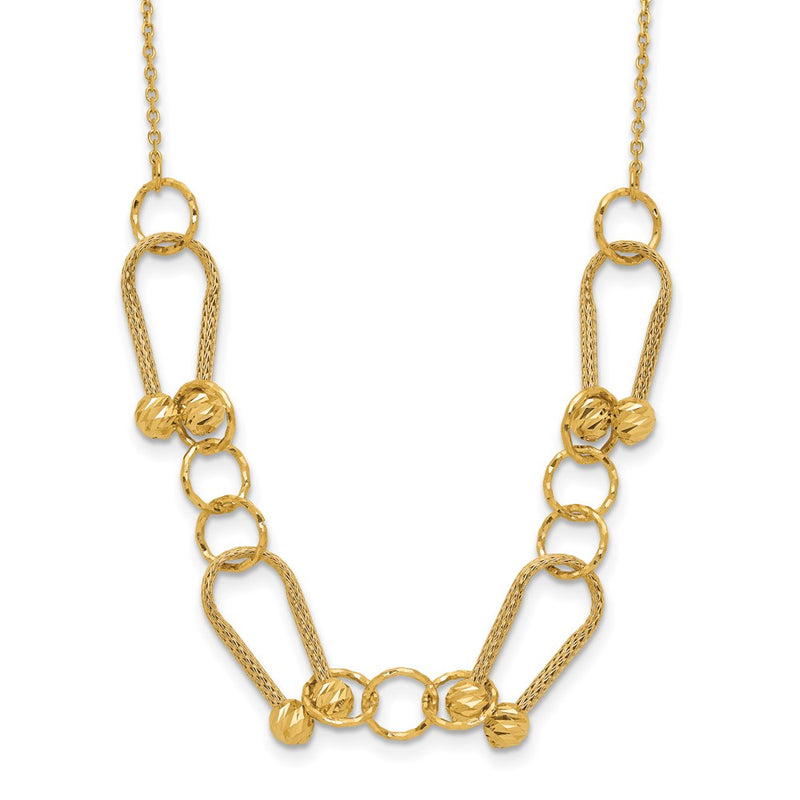 14K Yellow Gold Polished/Textured/Dia Cut Fancy Link With 2In Ext. Necklace