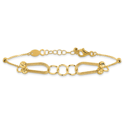 14K Yellow Gold Polished And Diamond Cut Fancy Link With 1In Ext. Bracelet