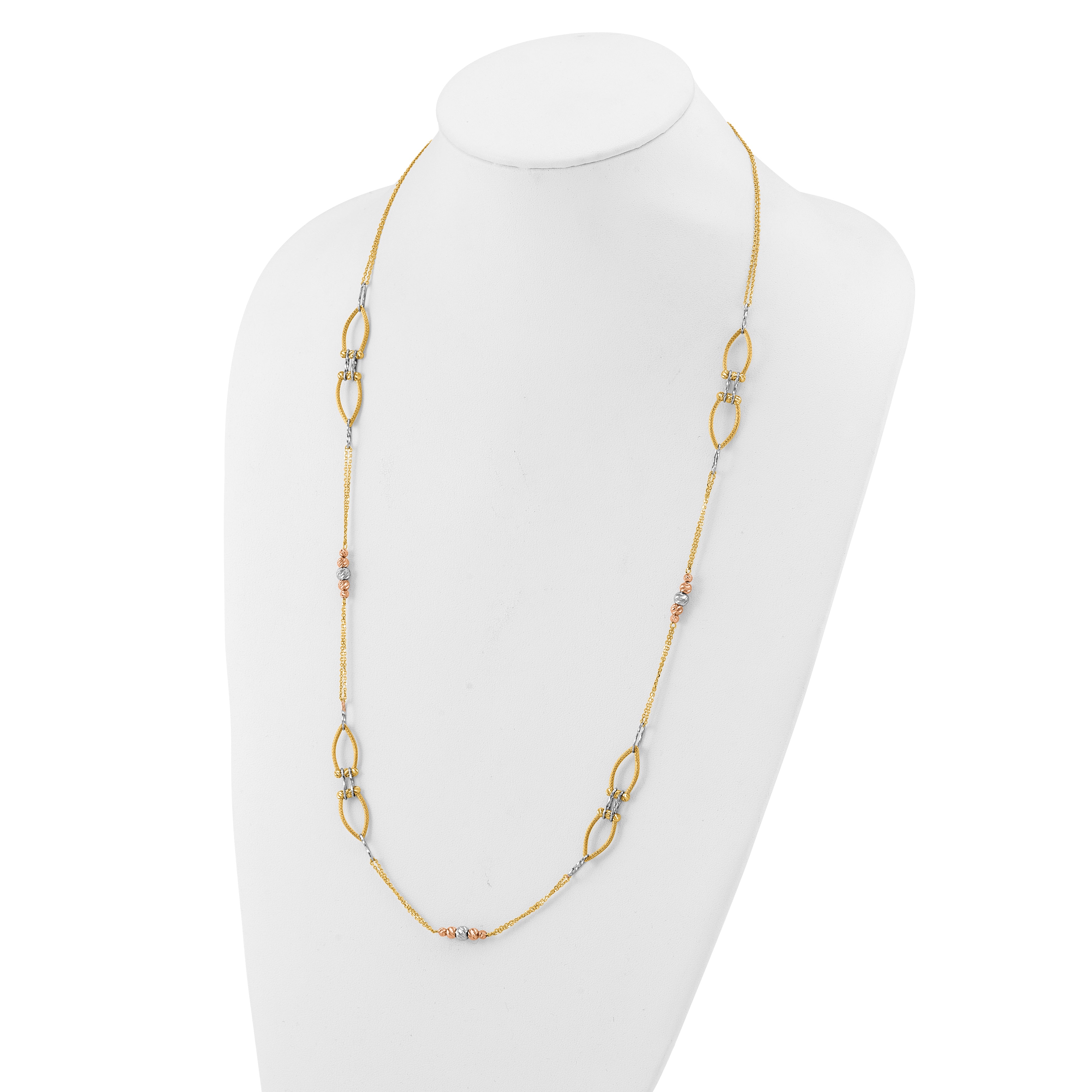 14K Tri Color Polish/Textured/Dia Cut Fancy 1.5In Ext. Necklace