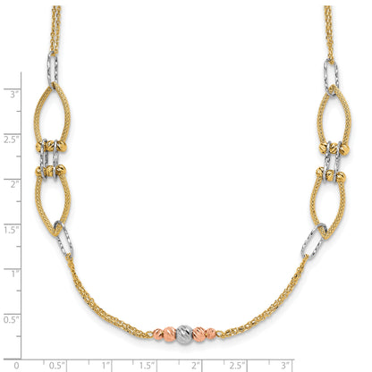 14K Tri Color Polish/Textured/Dia Cut Fancy 1.5In Ext. Necklace