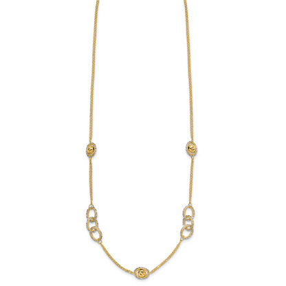 14K Two Tone Polish/Textured/Dia Cut Fancy 1In Ext. Necklace
