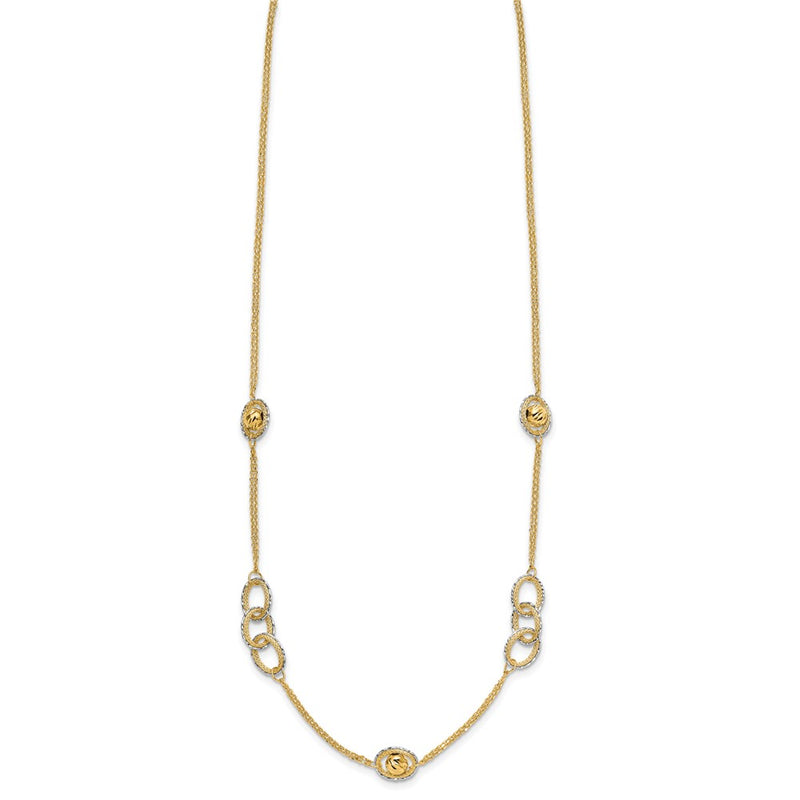 14K Two Tone Polish/Textured/Dia Cut Fancy 1In Ext. Necklace