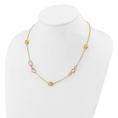14K Two Tone Polish/Textured/Dia Cut Fancy 1In Ext. Necklace