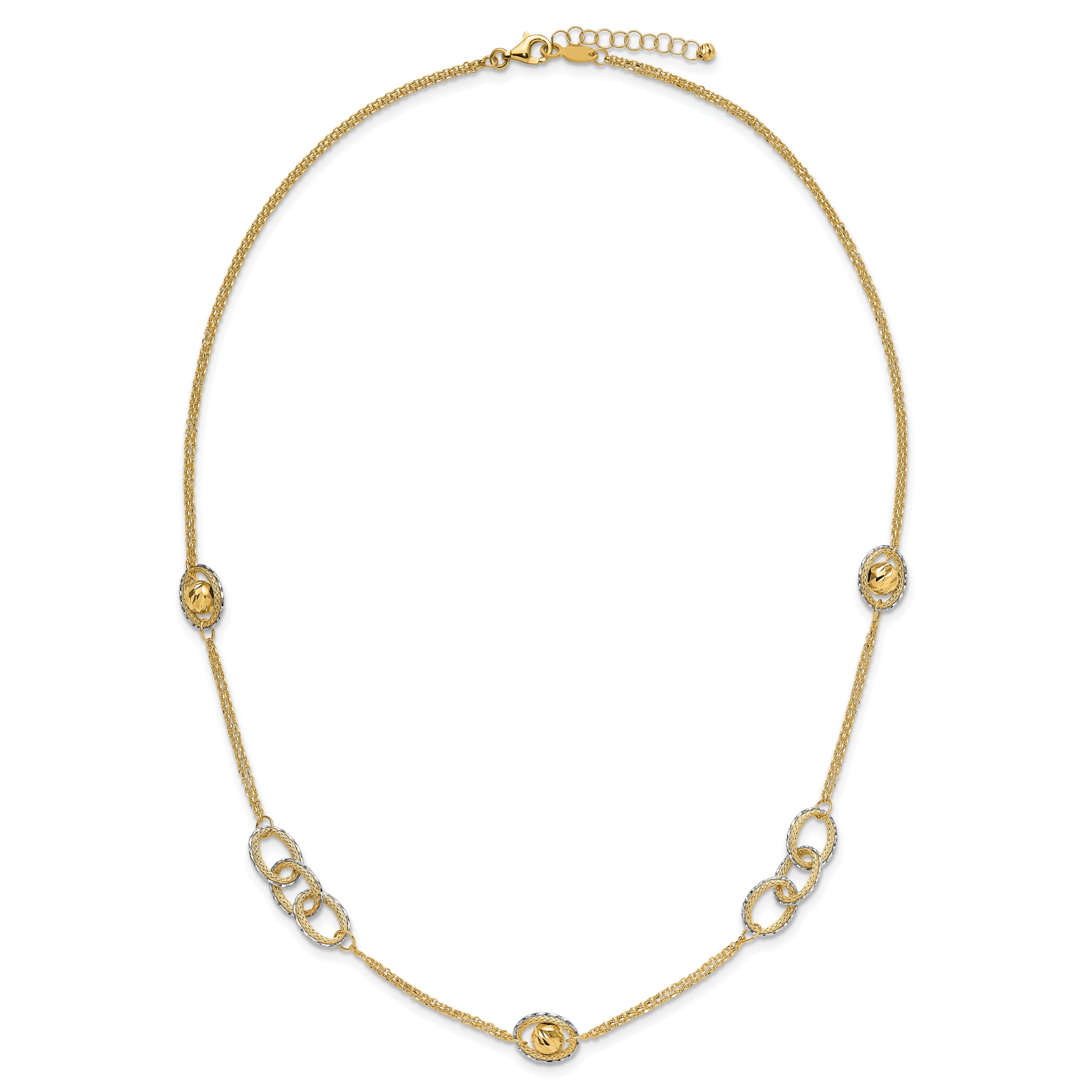 14K Two Tone Polish/Textured/Dia Cut Fancy 1In Ext. Necklace