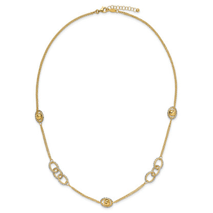 14K Two Tone Polish/Textured/Dia Cut Fancy 1In Ext. Necklace