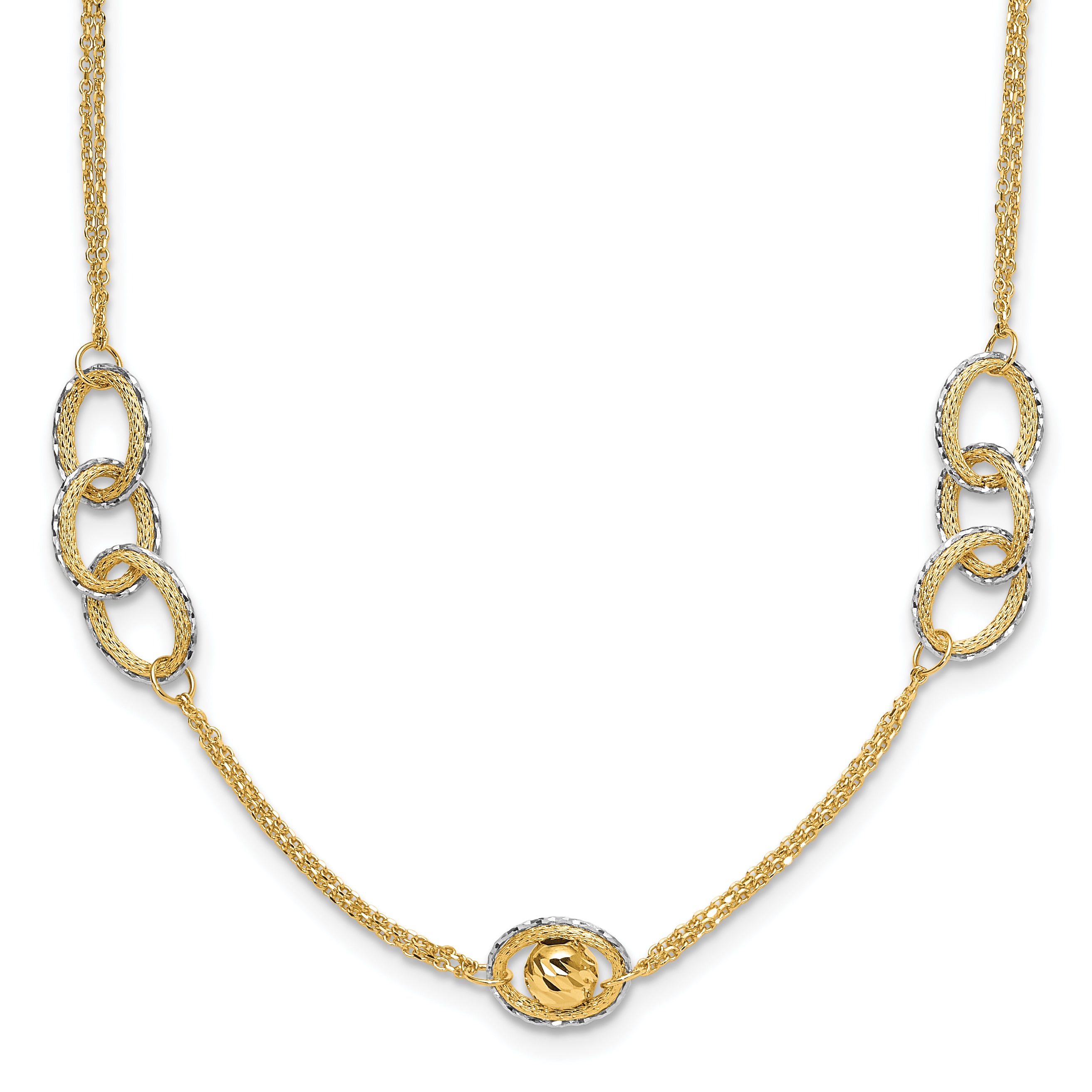 14K Two Tone Polish/Textured/Dia Cut Fancy 1In Ext. Necklace