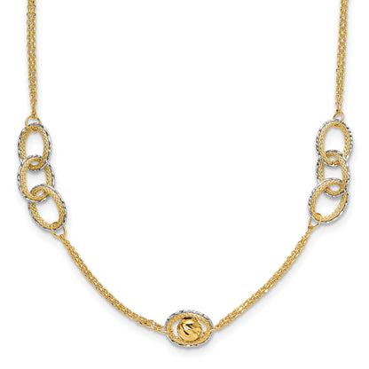 14K Two Tone Polish/Textured/Dia Cut Fancy 1In Ext. Necklace