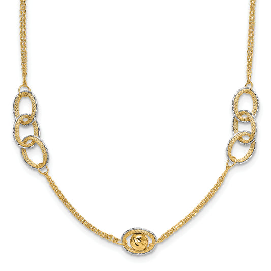 14K Two Tone Polish/Textured/Dia Cut Fancy 1In Ext. Necklace