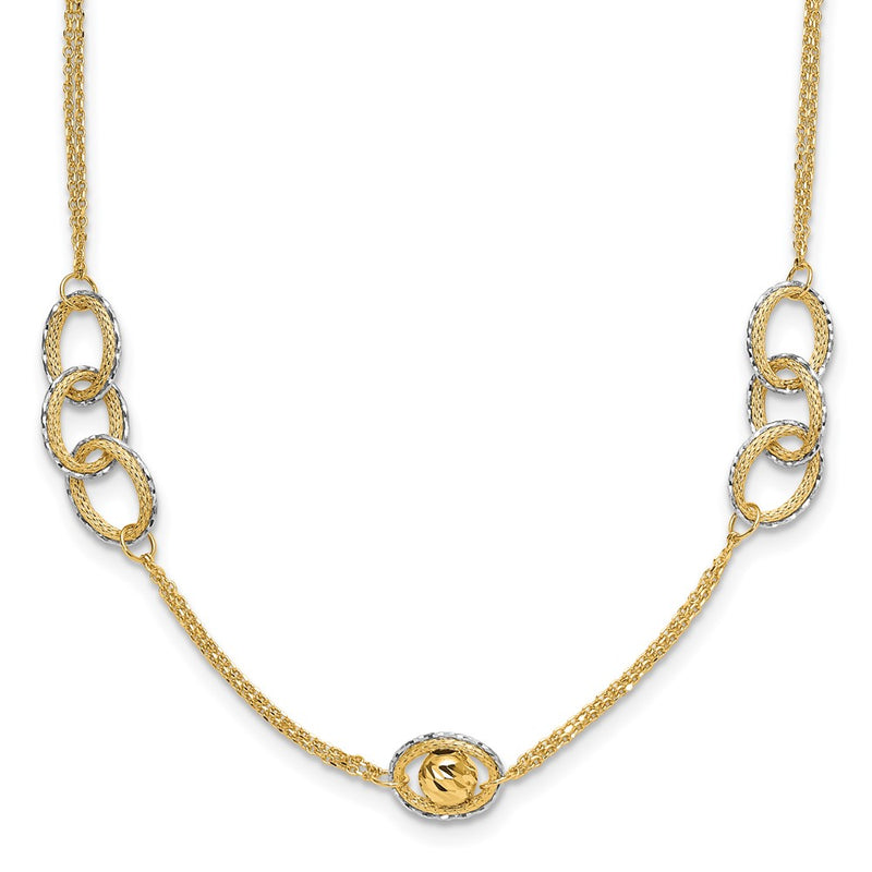 14K Two Tone Polish/Textured/Dia Cut Fancy 1In Ext. Necklace