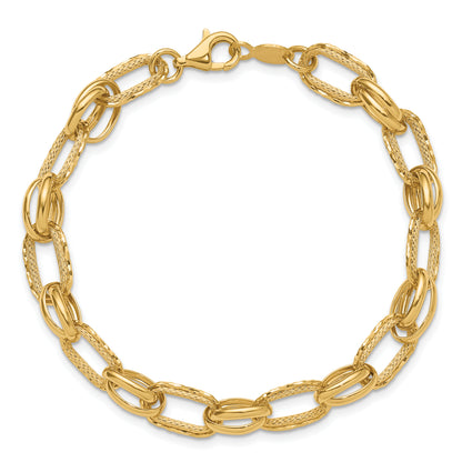 14K Yellow Gold Polished/Textured/Diamond Cut Fancy Link Bracelet