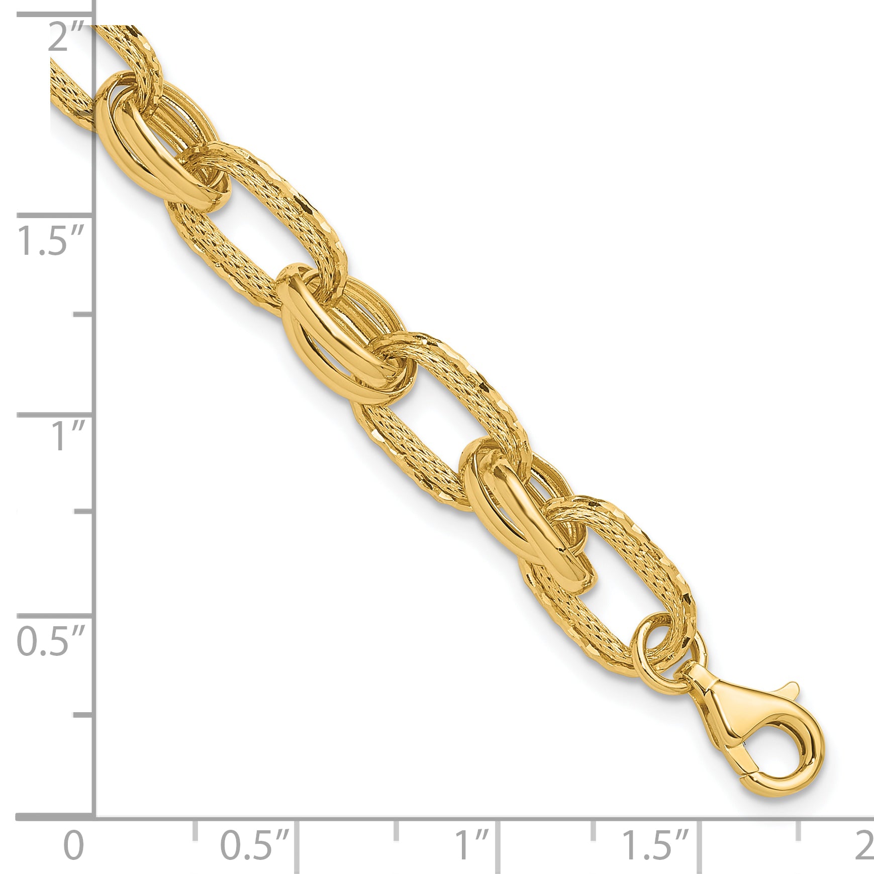 14K Yellow Gold Polished/Textured/Diamond Cut Fancy Link Bracelet