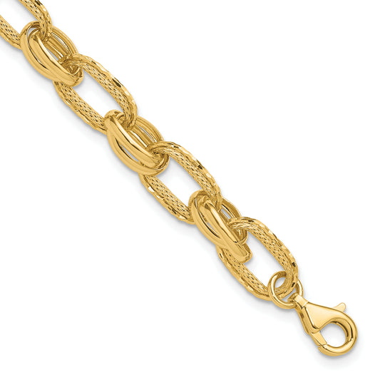 14K Yellow Gold Polished/Textured/Diamond Cut Fancy Link Bracelet