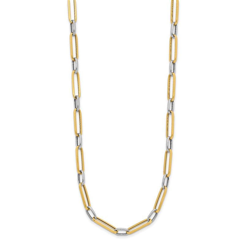 14K Yellow & Rhodium White Polished And Textured Fancy Link Necklace