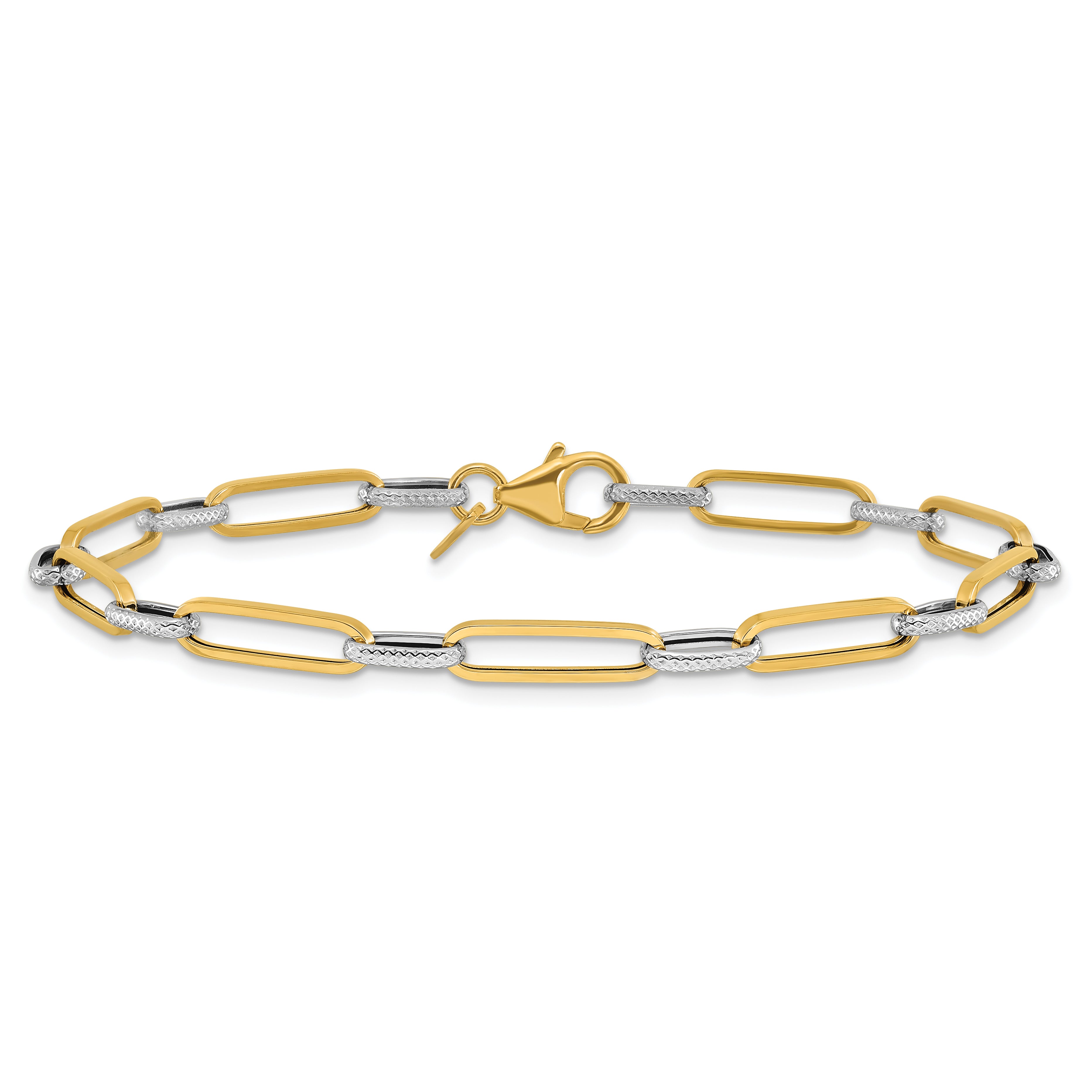 14K Yellow & Rhodium White Rhod Polished/Textured Fancy Link Bracelet