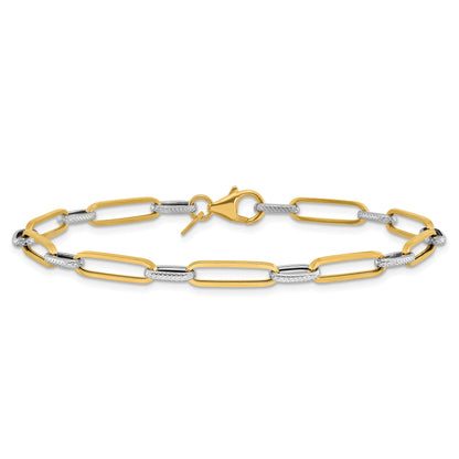 14K Yellow & Rhodium White Rhod Polished/Textured Fancy Link Bracelet