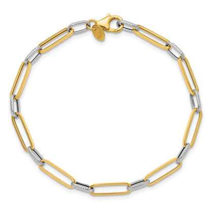 14K Yellow & Rhodium White Rhod Polished/Textured Fancy Link Bracelet
