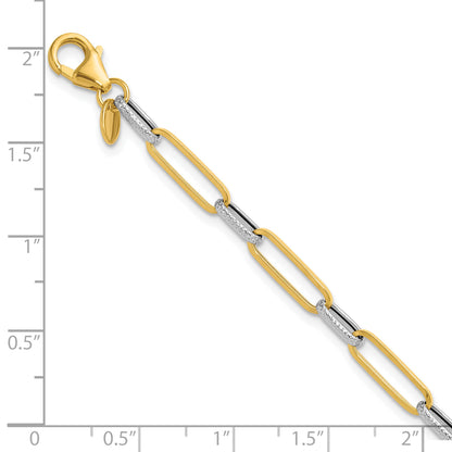 14K Yellow & Rhodium White Rhod Polished/Textured Fancy Link Bracelet