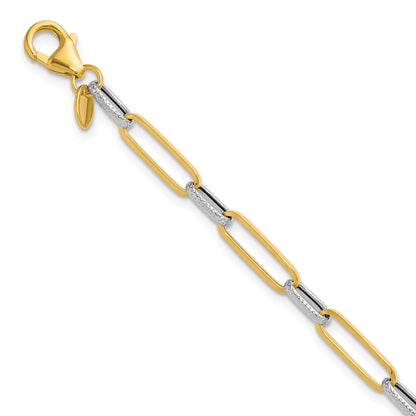 14K Yellow & Rhodium White Rhod Polished/Textured Fancy Link Bracelet