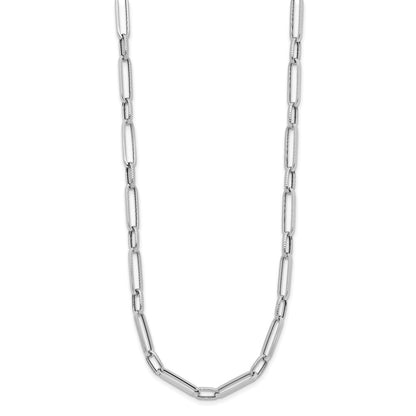 14K White Gold Polished And Textured Fancy Link Chain Necklace