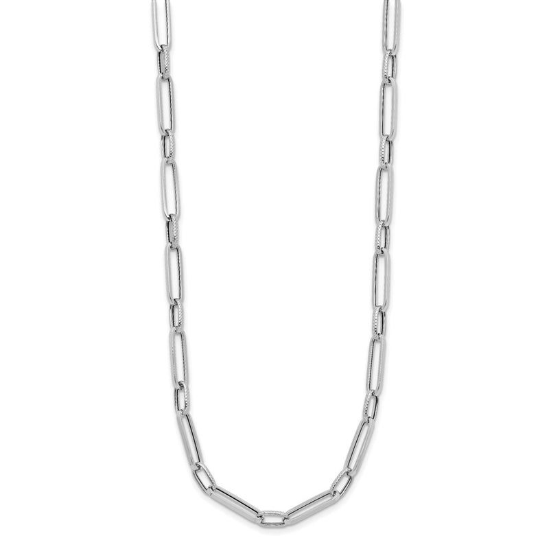 14K White Gold Polished And Textured Fancy Link Chain Necklace