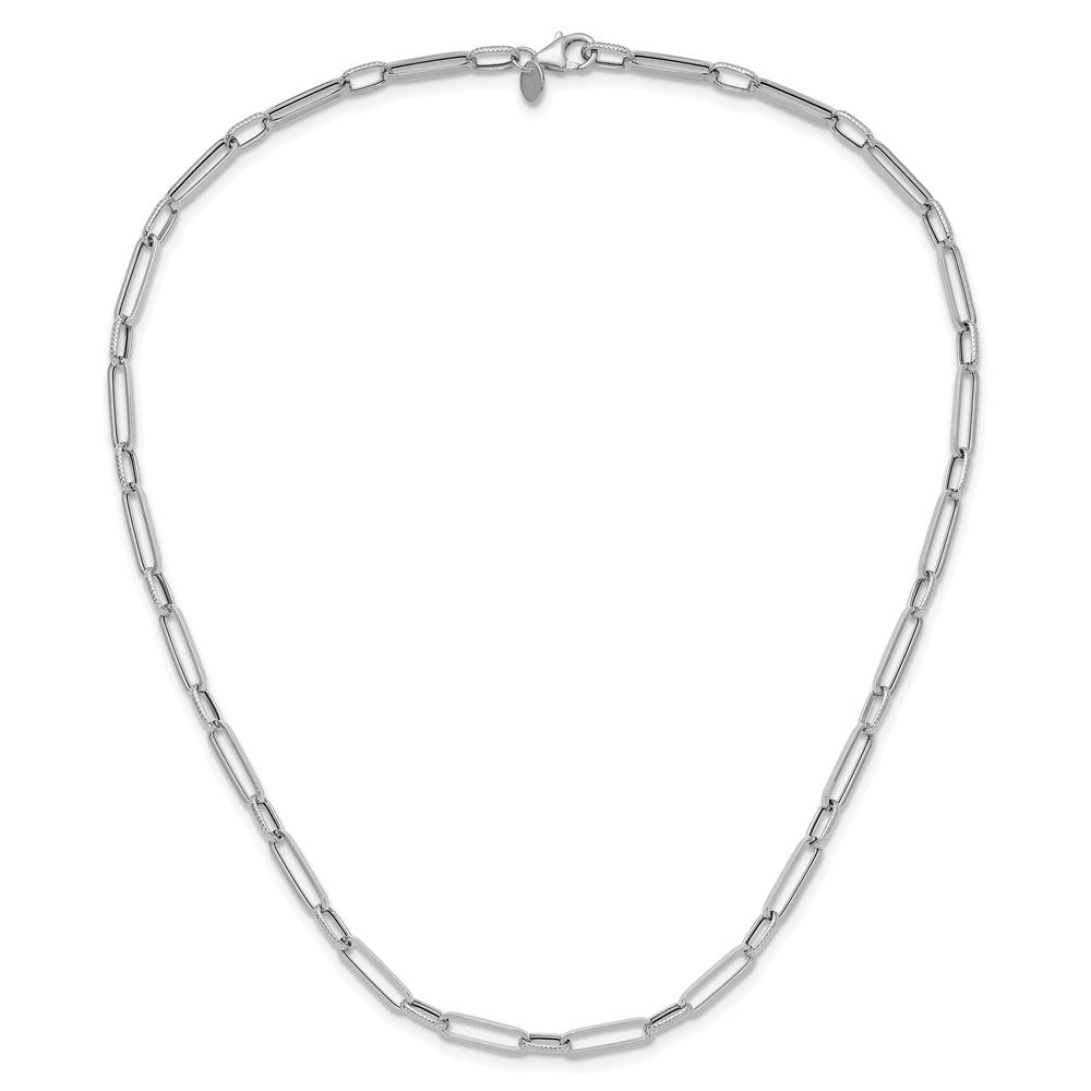 14K White Gold Polished And Textured Fancy Link Chain Necklace