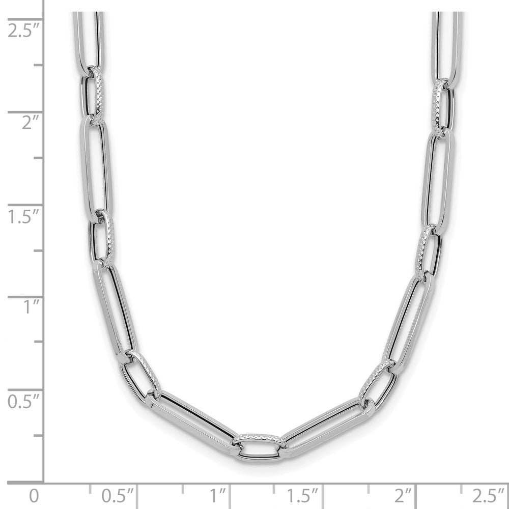14K White Gold Polished And Textured Fancy Link Chain Necklace
