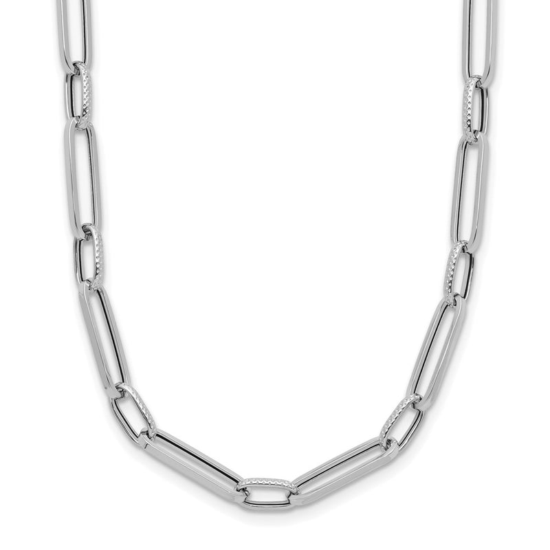 14K White Gold Polished And Textured Fancy Link Chain Necklace