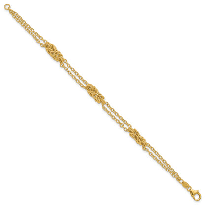 14K Yellow Gold Polished And Textured Multi Strand Bracelet