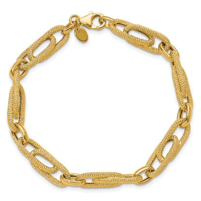 14K Yellow Gold Polished And Textured Fancy Link Bracelet